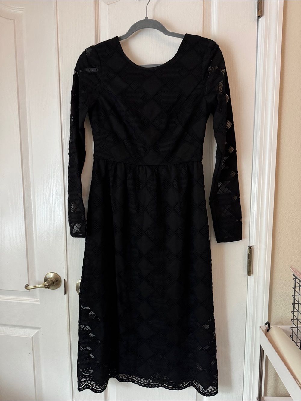 Preen Classic Black Midi Lace Dress - Long Sleeve